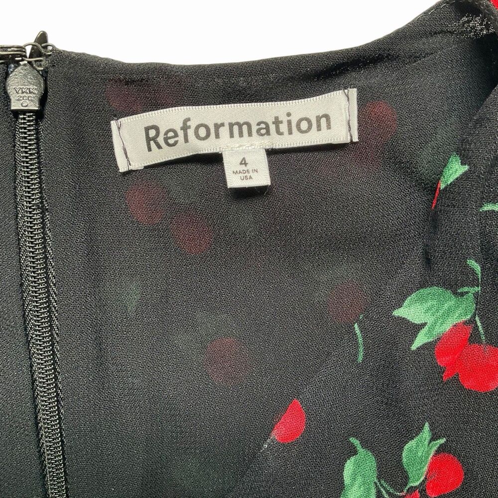 Reformation Black Red Floral Mini Dress Long Sleeve Romantic Cottagecore - Picture 5 of 7